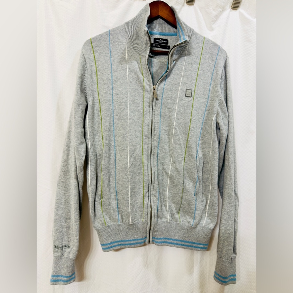 Marc Ecko Mens Cut & Sew 100% Cotton Ribbed Cuff Full Zip Gray Sweater Sz M‎ EUC